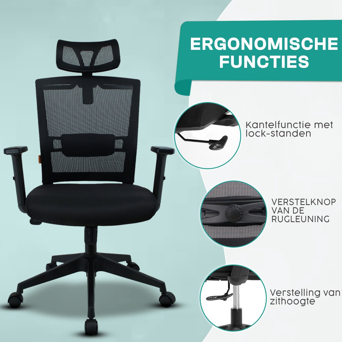 Ergonomische Bureaustoel met Hoofdsteun - Bureaustoelen voor - afbeelding 2