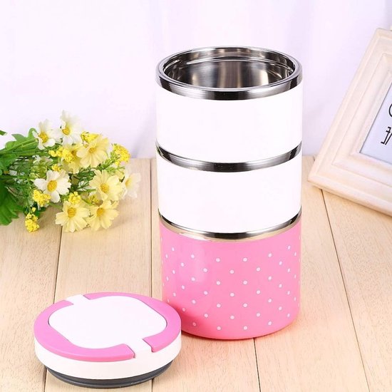 Isolerende Lunchbox - Warmhoud Container - School Lunch - Roestvrij Staal Binnenkant - Tot 3 Lagen - Roze — afbeelding 2