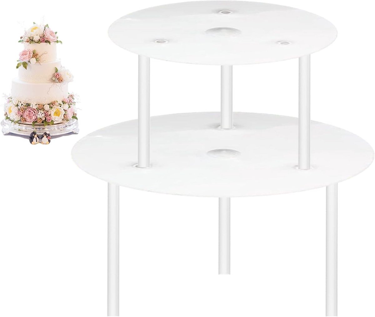 Verhoog je bakplezier met deze herbruikbare 2-laags taartstandaard, inclusief 2 taartbodems en 6 plastic steunen voor het maken van heerlijke gelaagde taarten.