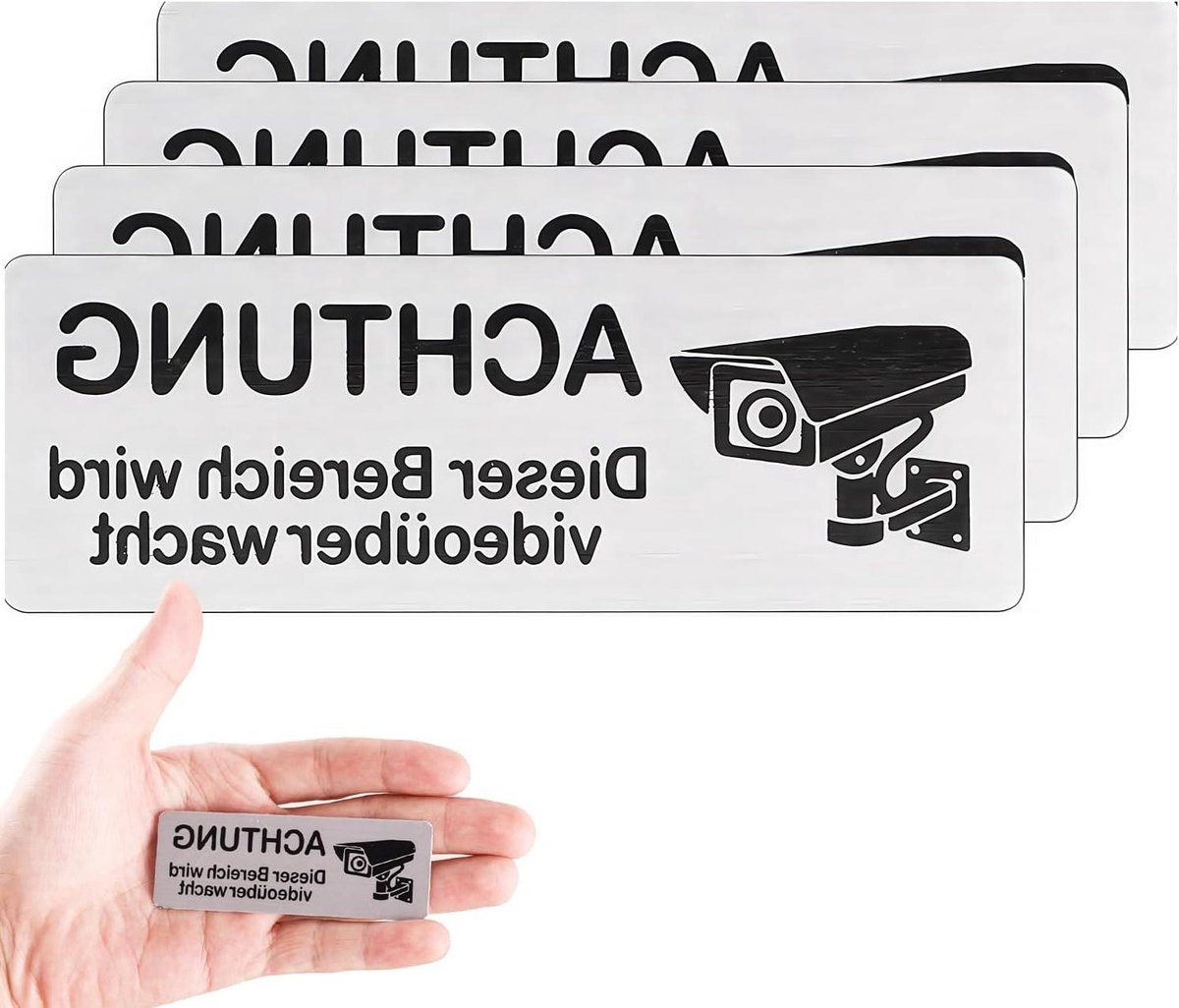 Bewakingsborden - Waarschuwingsstickers - Terrein Beveiligen - Zelfklevend Aluminium - 85 x 30 mm - Zwart