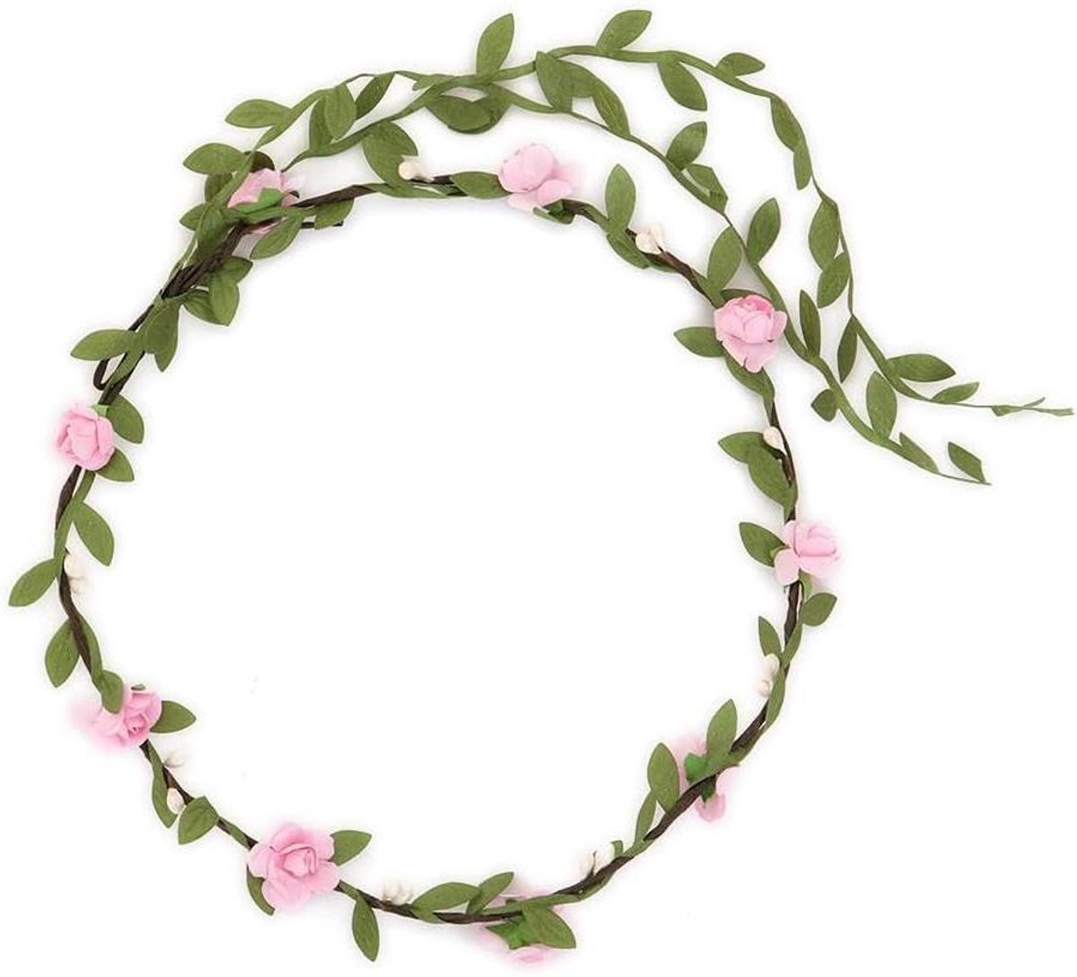 Bloemen kroon - Bloemen hoofdband - Feestelijk haaraccessoire - Handgemaakt met stof - Diameter 17 cm - Roze