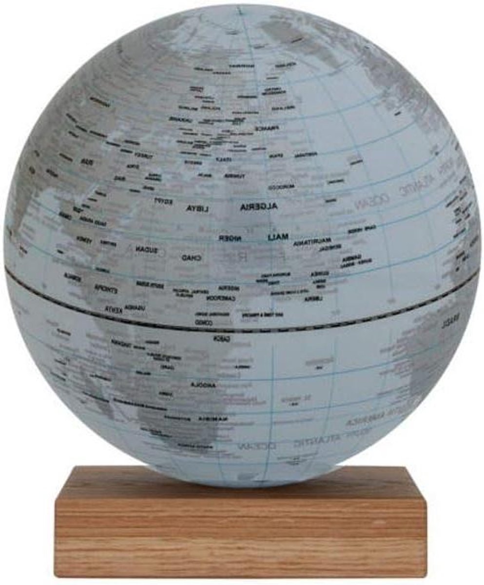 Magnetische Wereldbol - Draaiende Aarde - Decoratief Kantoor Accessoire - Eikenhouten Sokkel - 250 mm Diameter - Wit