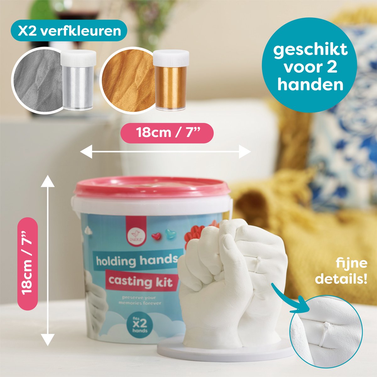 Chuckle – 3D Gipsafdruk Set - Handafdrukset - Handgietset voor Koppels en Familie met Goudverf - Eenvoudig te Gebruiken - Uniek Cadeau en Souvenir voor Jubilea - Verjaardagen en Kerstmis — afbeelding 2