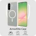 ArmorElite hoesje: Militaire graad, versterkt, 2 meter valbescherming. Doorzichtige achterkant met MagSafe-ring.