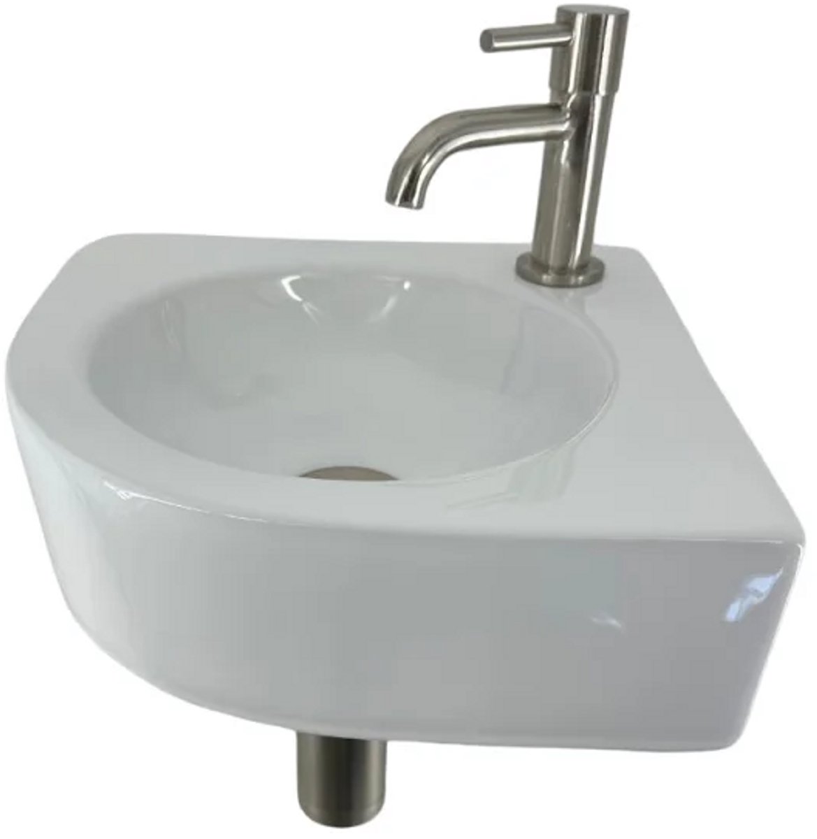 Fonteinset Lotte L'aqua Keramisch met Geborsteld nikkel kraan en sifon