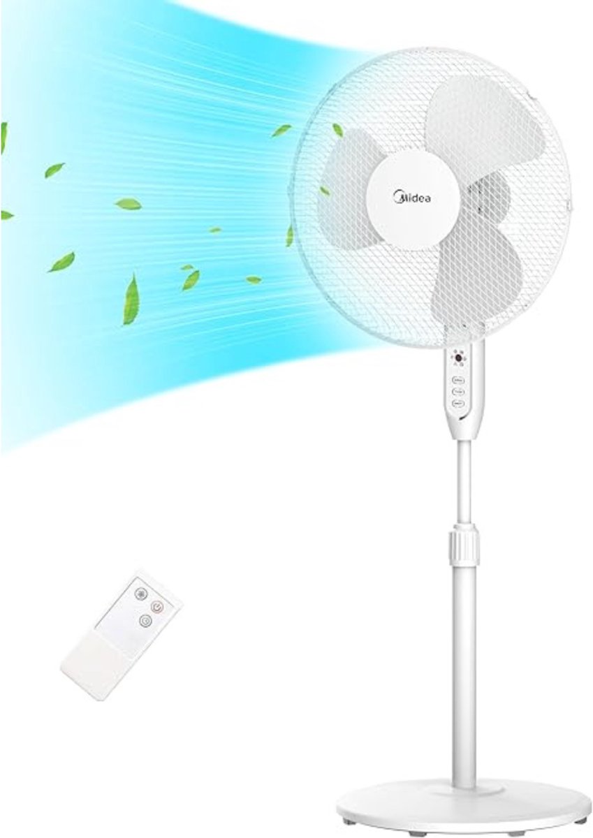 Staande ventilator met afstandsbediening – 40W – 3 snelheden – stil – oscillerend – timerfunctie
