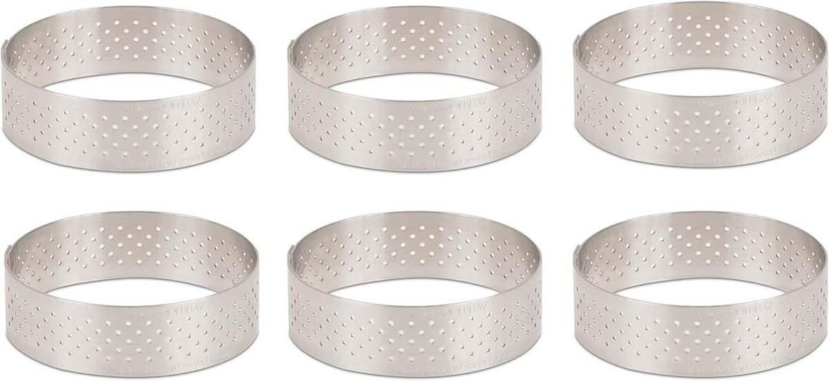 Geperforeerde Taartringen - Bakringen Set - Zelfgebakken Taarten Maken - Gaten voor Gelijkmatig Koken - 6 Stuks 225 Inch - Zilver