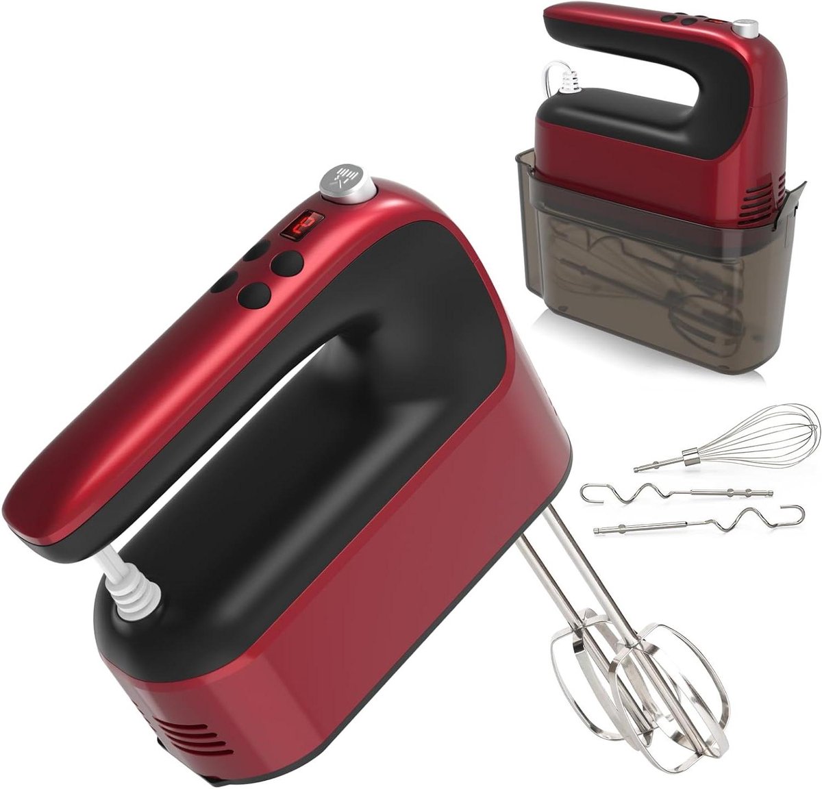 Handmixer Elektrisch - Keukenmixer Handmatig - Bakken en Mixen - 9 Snelheden Touch Control - 400 Watt - Rood