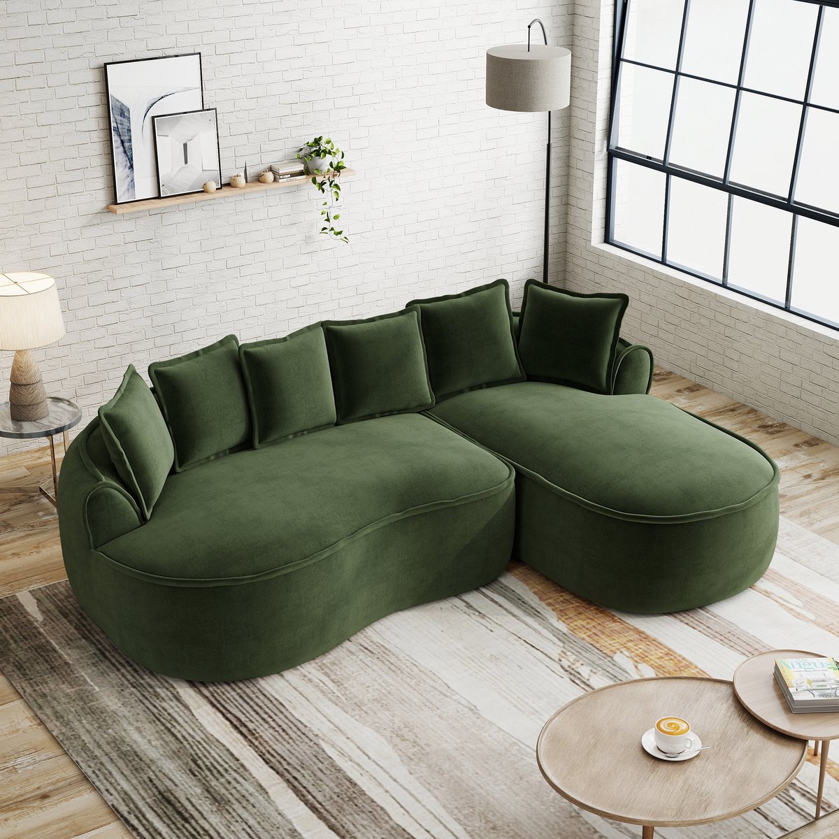 Zubaliya L-vormige Bank, L-Bank, 3-Zitsbank, Frameloze Modulaire Bank, Comfortabele Chenille 'cloud' Bank met Diepe Zitting, Moderne Chaise Longue Bank, Extra Groot, Inclusief Kussens, Ideaal voor Woonkamers-Groente