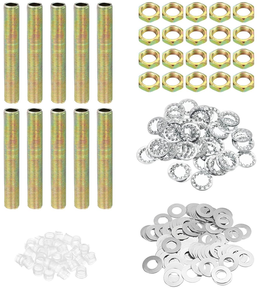 1/8IP threaded 2.56 inch lamp hose kit met locking nuts - washers - fixings assortiment hardware voor chandelier - plafond DIY verlichting - zink coating