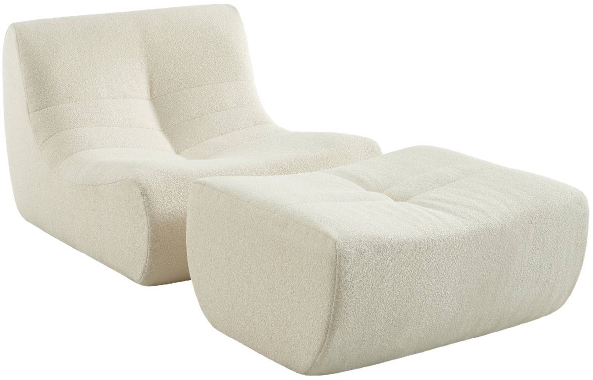 sweeek 1-zits fauteuil met voetenbank getextureerde bouclé stof - sokol Wit