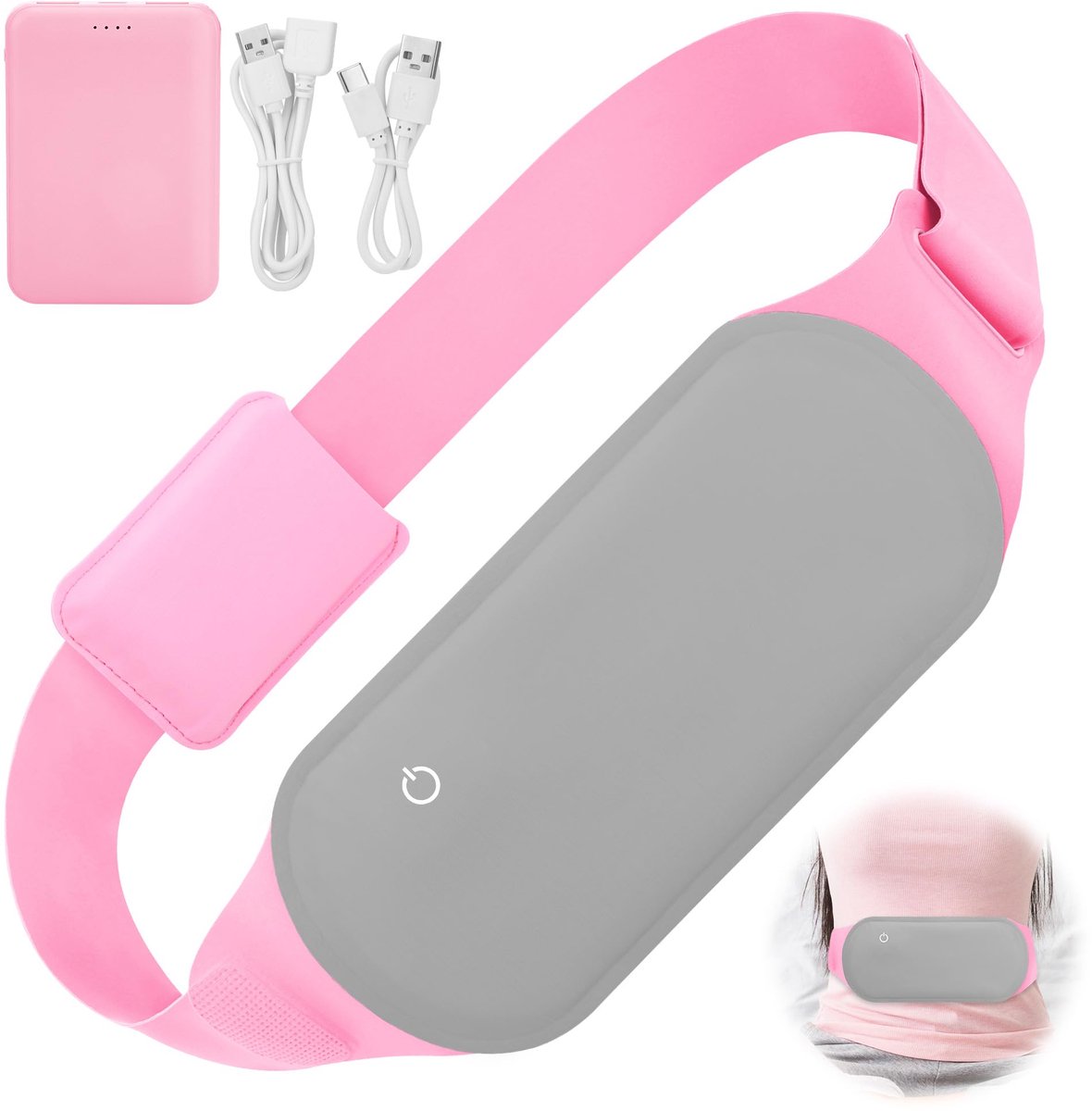 carmdering - Menstruatie Warmteband - Massagefunctie - Verwarmingskussen - 3 temperaturen (45-65°C), grafene chip - USB-C oplaadbaar, 5000 mAh, 1,5 uur gebruik - Verstelbaar klittenband, voor buik en onderrug - Machinewasbaar, ideaal cadeau