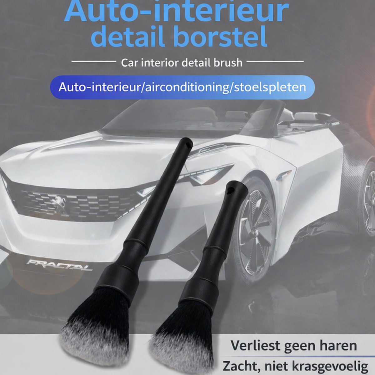 TLVX 2 stuks Super Zachte Professionele Auto Borstels / Detail Brush / Krasvrij Schoonmaken / Auto Detailing / Interieur / Dashboard / Exterieur / Velgen / Logo’s / Tankdop / Plastic delen / Stofvrij maken / Wasbaar / Herbruikbaar / Set