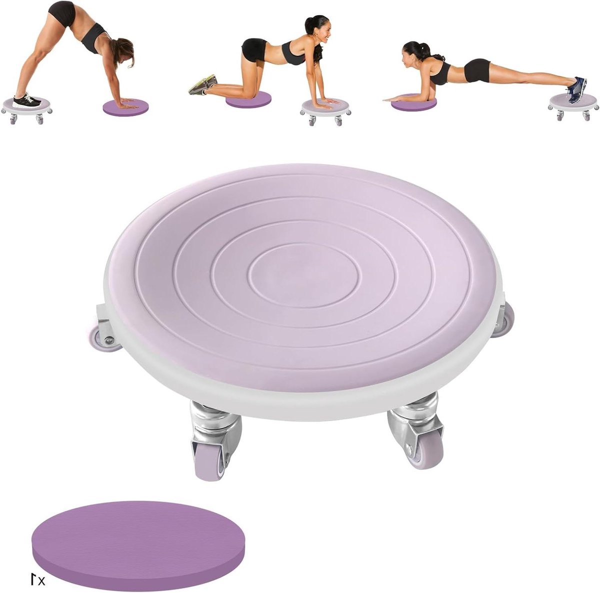 Buikspierwiel - Core trainer - Buikspieren trainen - Zeswielig ontwerp - 32 x 32 x 8.5 cm - Paars