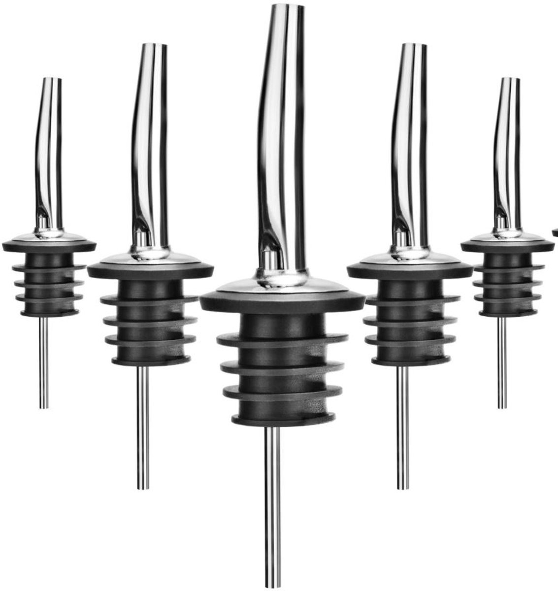 5x Schenktuit - Schenkdop voor op fles - Flesstop met schenker - Wijn / olie schenker - Pour spout - RVS - Druppelvrij doseren - Keuken / bar accessoires - Jonyx