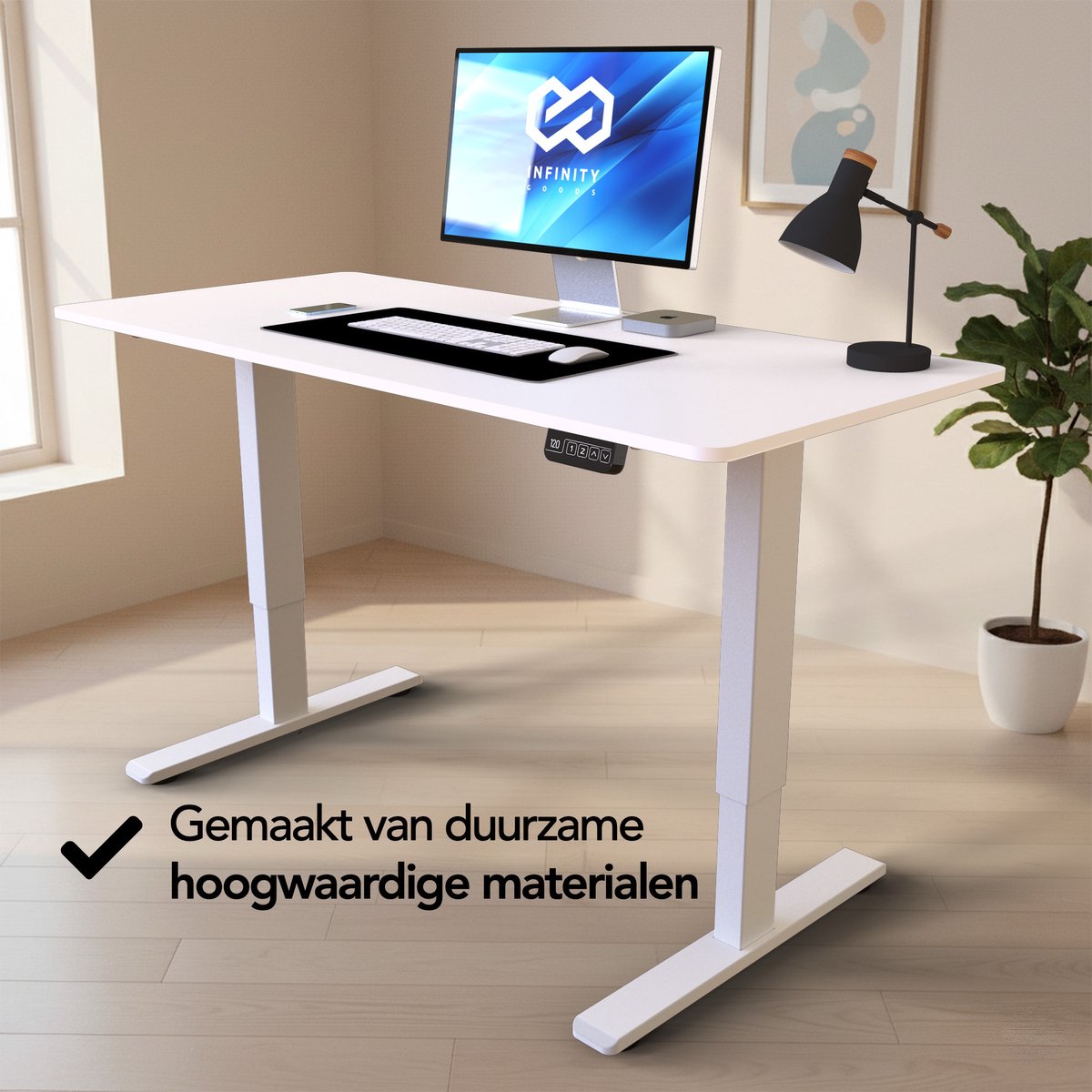 Infinity Goods Zit Sta Bureau - Elektrisch Verstelbaar In Hoogte - 120 x 60 CM - Geheugenfunctie - Wit thumbnail 4