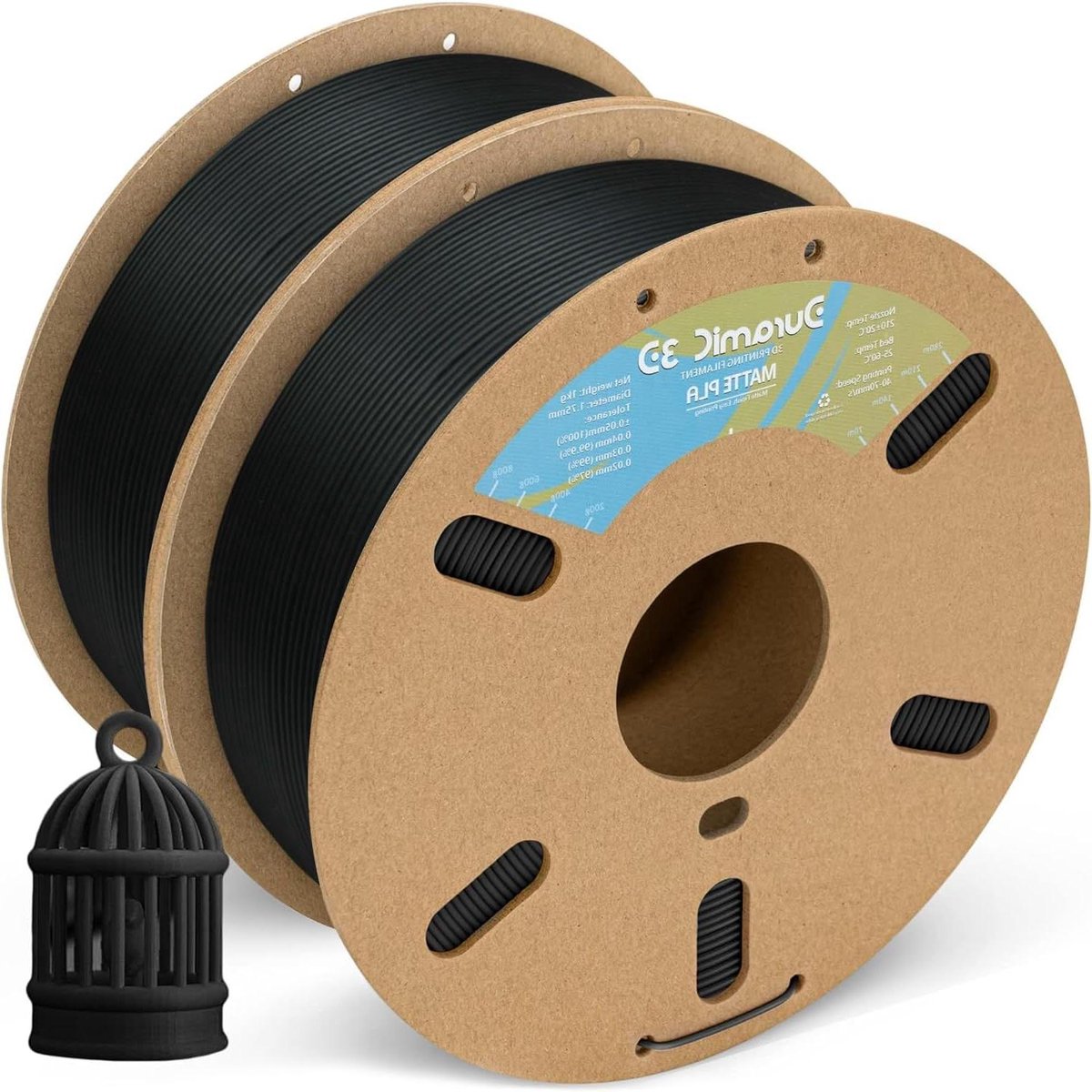 3D Print Filament - PLA Materiaal - Model Creëren - Matte Afwerking - 2x 1kg - Zwart