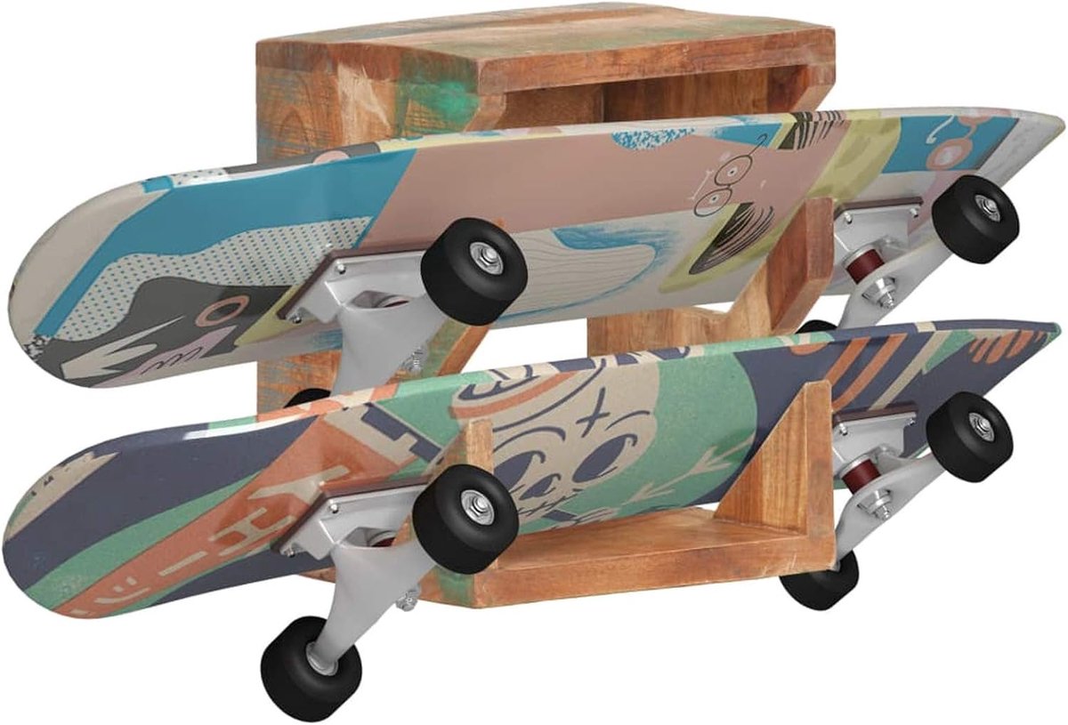 Skateboard wandhouder - Board display - Opbergen en tonen - Handgemaakt van oud hout - 25x20x30 cm - Multicolor — cadeau in Sport & Outdoor - foto 6