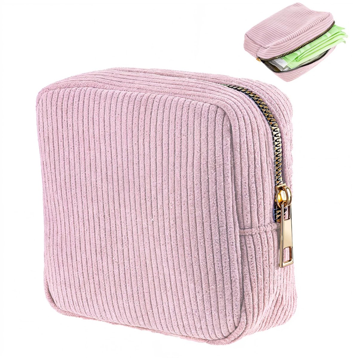aladdien - Sanitary Napkin Storage Bag - Menstruatiehouder - Zachte Corduroy - Roze - Toilettas - Compact en Handig - Geschikt voor Vrouwen en Meisjes