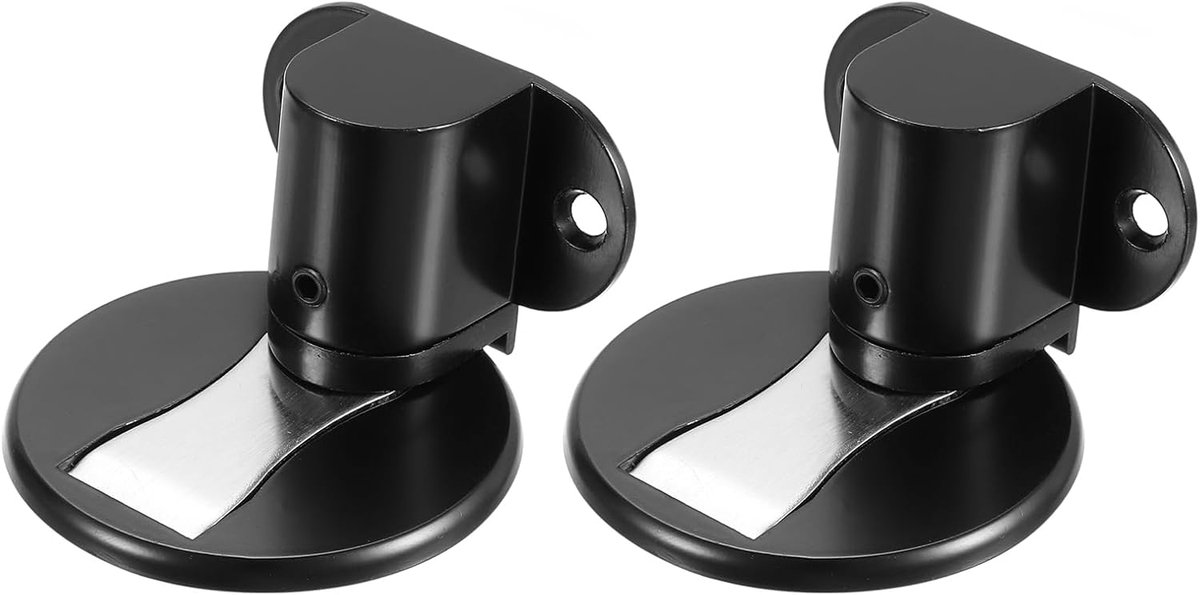 Invisible Magnet Door Stop - 2 Pack - No Drilling - Adjustable Floor Mount - Self Adhesive - Screw Fastener - Home Office Bedroom - Matte Black