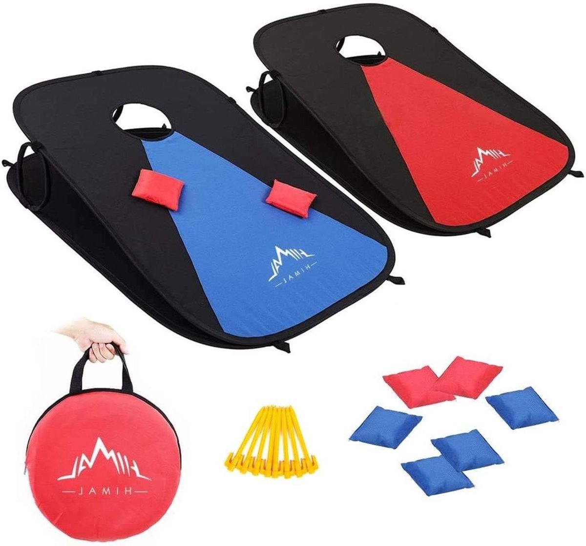 Opvouwbaar Maïsgatbord - Zitzakspel - Feestelijk Buitenspel - Innovatief Snelmontage Ontwerp - 3 x 2 ft - Rood Blauw
