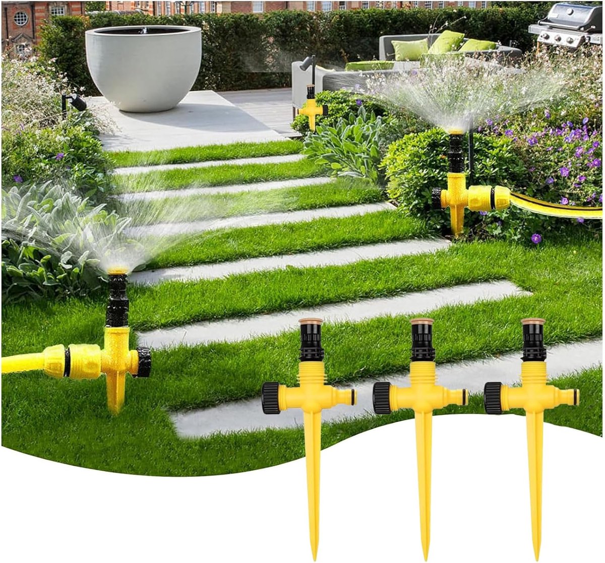 Gazonsproeier, 3 stuks gazonsproeiers, 360 graden draaibaar bewateringssysteem tuin, multifunctionele tuinsproeier, tuinsproeier, watersproeier, instelbaar voor buiten, tuin, binnenplaats, gazon