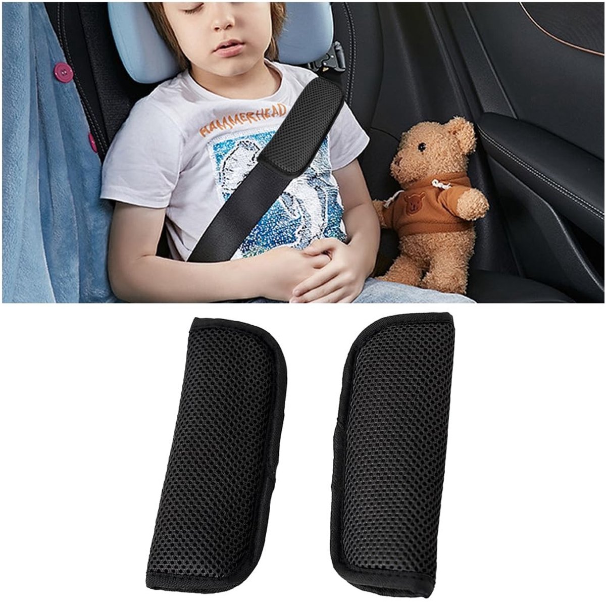 Vt products - Veiligheidsgordels - Schouderkussens - Comfortabel en wasbaar - Zwart - Autoveiligheid - Bescherming voor volwassenen en kinderen - 2 st