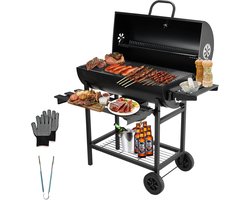 Houtskool BBQ XXL met Deksel en Thermometer – Grote Barbecue met Grillrooster – Verrijdbaar en Stevig