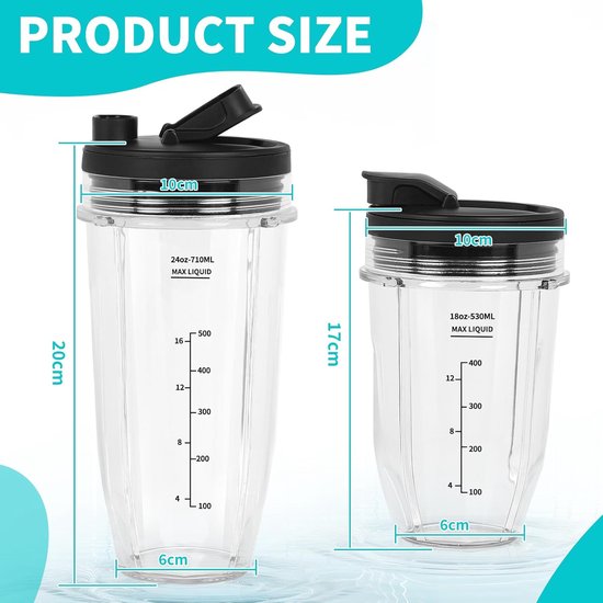 Mixing Cup 18oz 530ml - 24oz 710ml - Compatibel met Ninja Auto-iQ Mixer BN750EU BN495EU BN800EU TB301EU TB401EU CB100EU CB350EU - Vervangonderdelen voor Ninja Food Processor — afbeelding 3