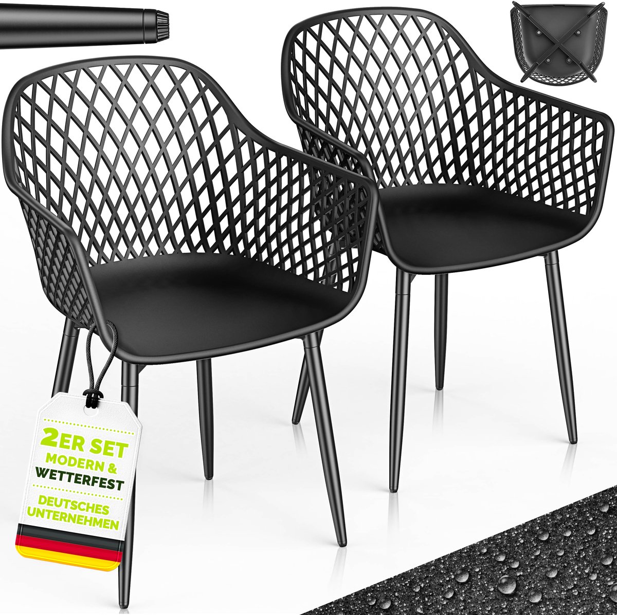 tillvex® Tuinstoel 2-delige set weerbestendig met armleuning | Buitenstoelen belastbaar tot 120 kg | Tuinstoelen UV-bestendig | Terrasstoel tuinmeubelen terras balkon buiten tuin
