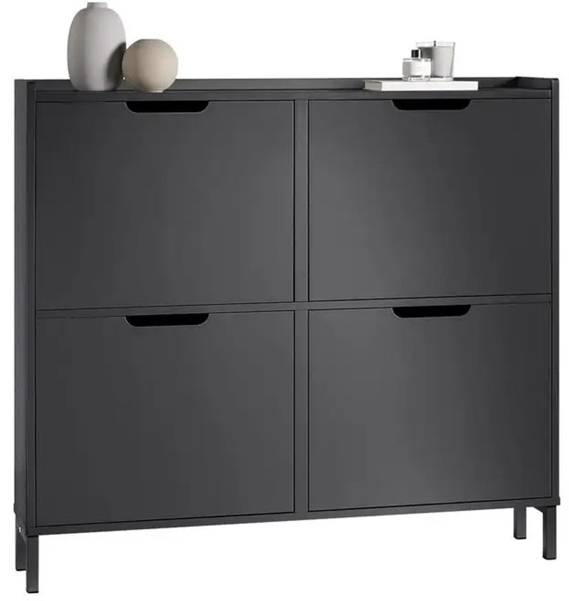 LUMÈ STORE Schoenenkast Smal met Kleppen – Schoenenrek Hal 4 Deuren – Opbergkast Gang – Halmeubel Modern – 100x19x91 cm - Zwart