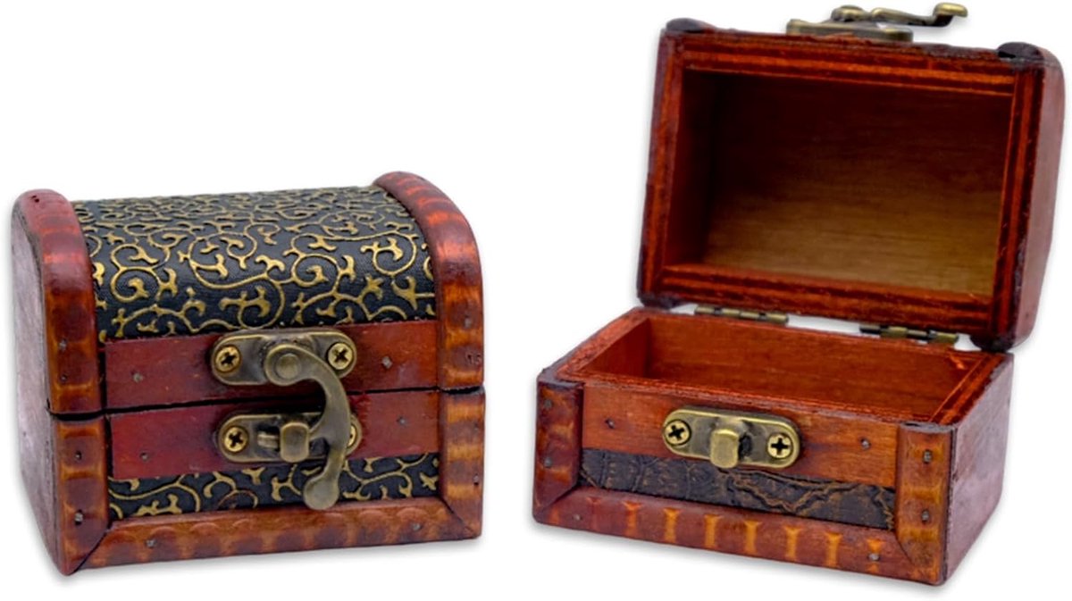 2pcs Vintage Treasure Chest - Kleine - Bruine - Rustieke - Houten - Sieradenbox voor Sieraden
