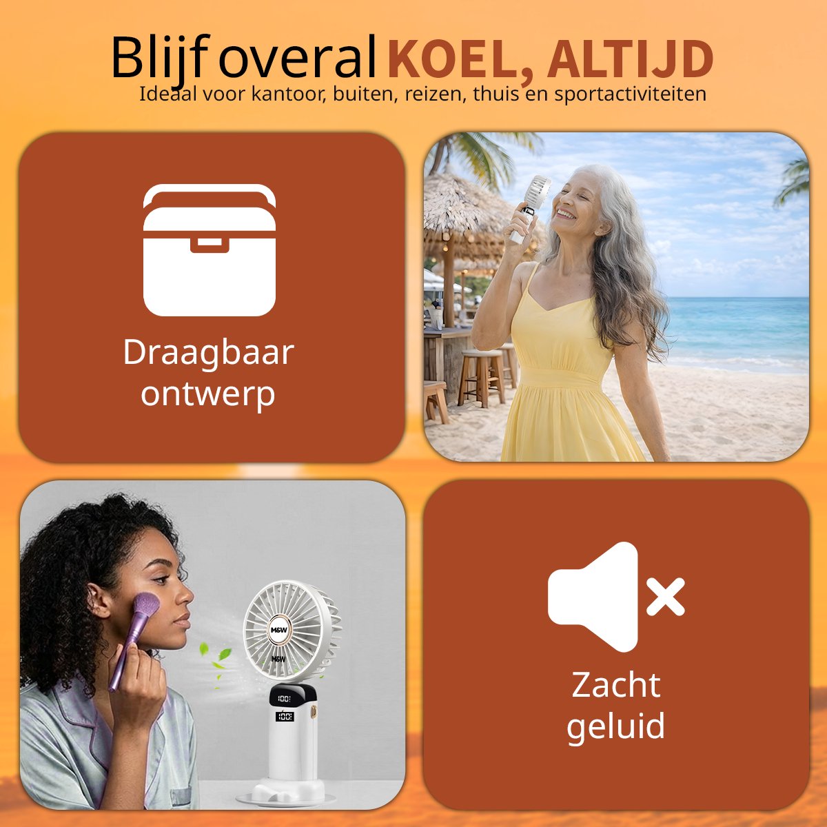 M&W Draagbare Hand Ventilator Hand Fan - Airco Verkoeling USB Ventilatoren - Handventilator Wit — afbeelding 7