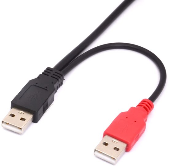 Micro B Splitter Kabel - Y Adapter - Externe Schijf Voeden - Dubbele USB A Input - 80 cm - Zwart — afbeelding 2