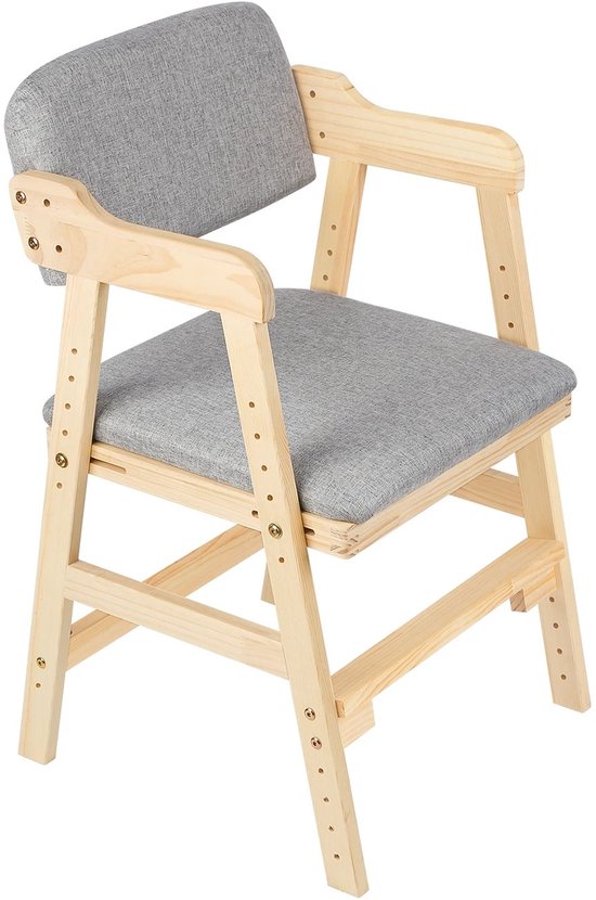 HHHK - Kinderstoel - Hoogte Verstelbaar - Kinderstoeltje - Kinderstoeltje voor Peuter - Peuterstoel - Stoel Kind - Grijs - Hout van HHHK — afbeelding 2