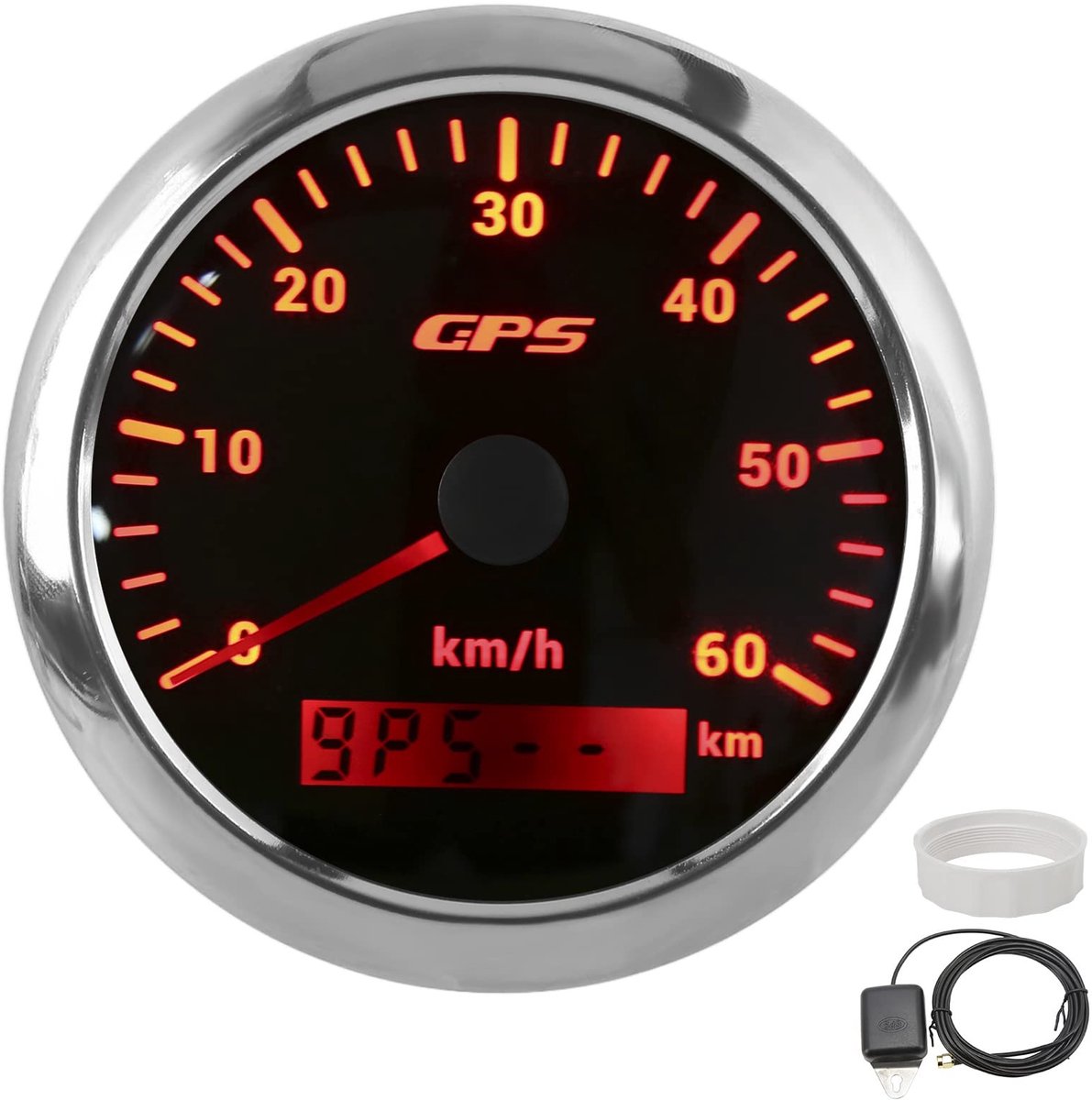 ONF3 - GPS-snelheidsmeter - Snelheidsmetermeter met LCD-scherm - 85 mm - Instelbare achtergrondverlichting - Geschikt voor auto en boot - Zwart