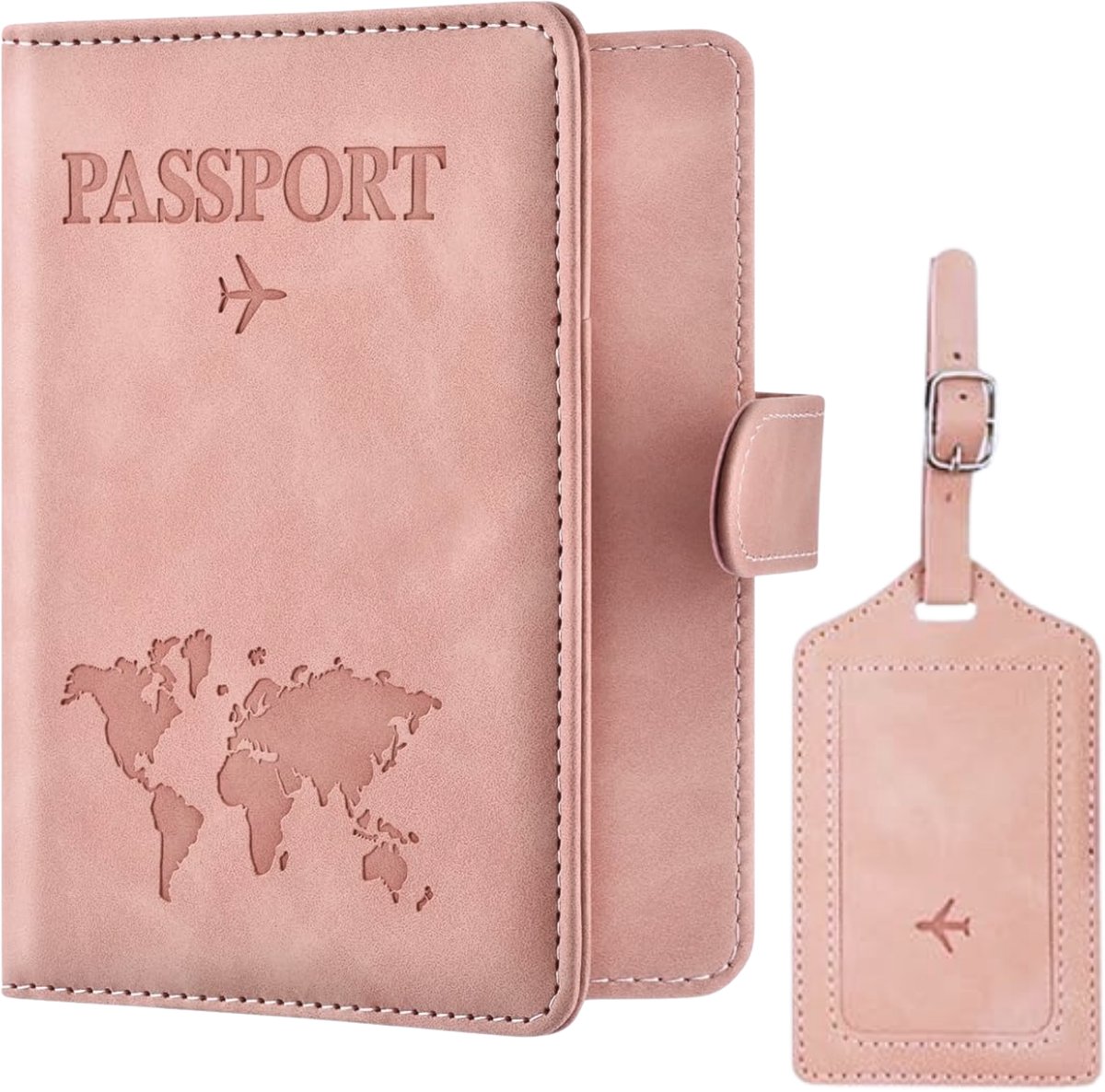 Tamarow Paspoort Hoesje met Bagagelabel - Paspoorthouder met RFID Bescherming - Beschermhoes voor Paspoort & Kaarthouder - Roze