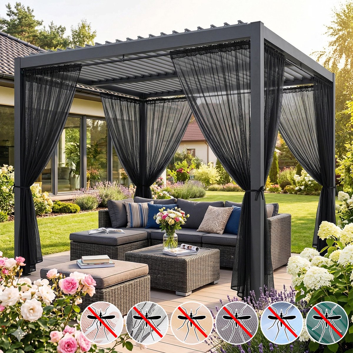 MUPOO DIY Vliegengordijn & Anti-Buite Muggengordijn kant en klaar-tegen Insecten-Op Maat te Knippen-Fijnmazig vitrages kant en klaar -Luchtig -Klamboe voor Terras, Balkon, Tuin - Zwart - 160x305 cm-2 stucks