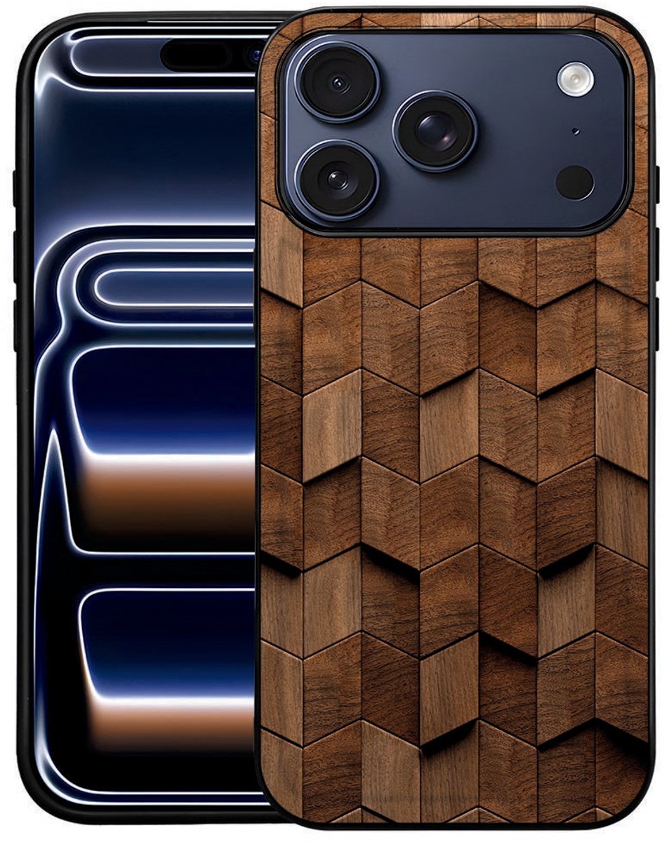 Wooden Cubes Apple iPhone 17 Pro Max Hoesje Zwart TPU Randen