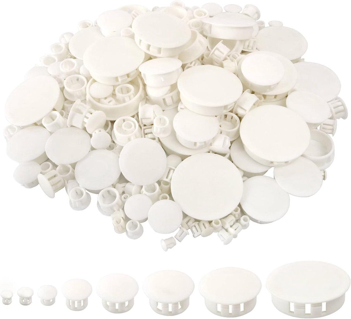 Plastic Gatpluggen - Paneelpluggen Afdekking - Meubelafwerking - 8 Verschillende Maten - 320 Stuks - Wit