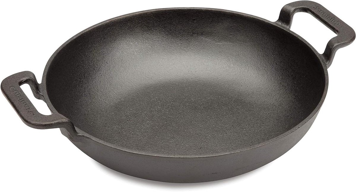 Gietijzeren Wok - Grill Pan - Veelzijdig Koken - Direct Bruikbaar - 25.5 cm - Zwart