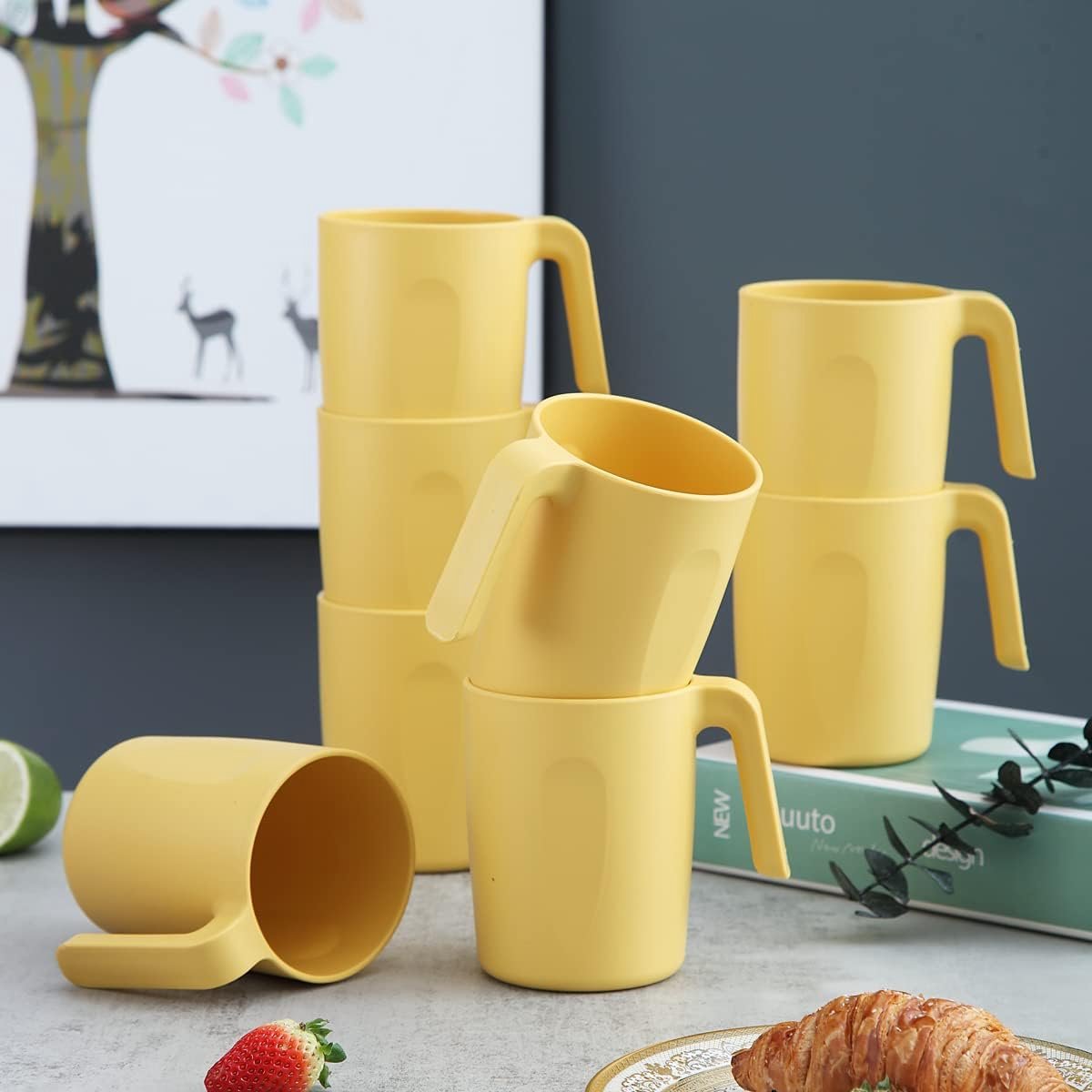 Kyraton Plastic Mokken Set 8 Stuks, Onbreekbaar en Herbruikbaar Lichtgewicht Reizen Koffiemokken Espresso Cups Gemakkelijk mee te nemen en schoon te maken Magnetronbestendig BPA-vrij (Goudgeel) — cadeau in Koken & Dineren - foto 4
