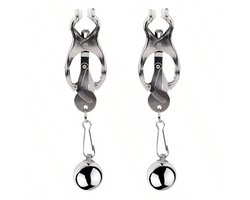 Oneay Tepelklemmen met Ketting – Verzwaarde Tepelklemmen met Bel – BDSM Lichaamsklemmen voor Vrouwen en Mannen – Niet-Piercing Body Sieraden – Verstelbare Nipple Clamps met Gewicht Ballen – Erotische Accessoires voor Stellen (Zilver)