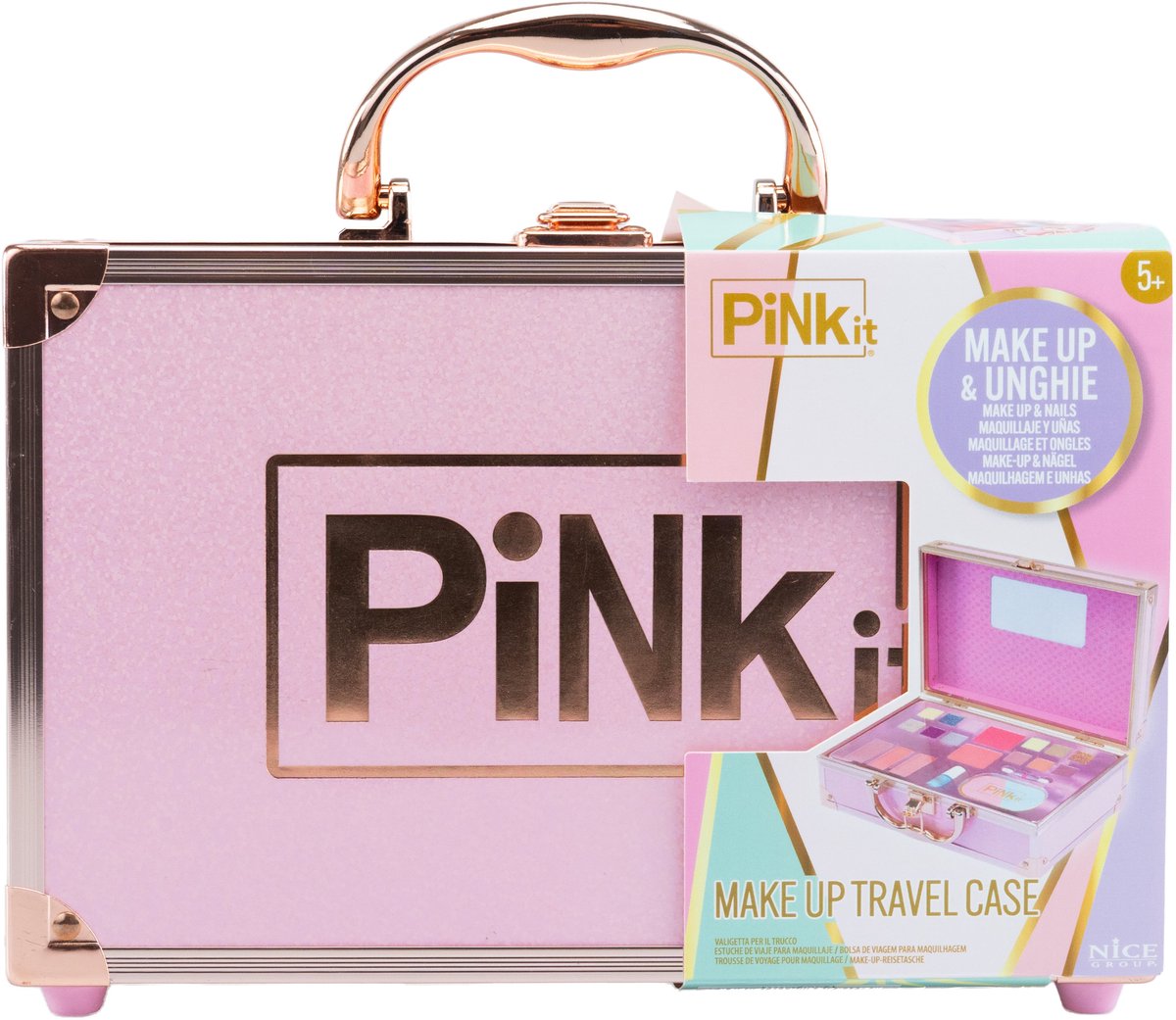 NICE make-up koffer roze kind met spiegel en accessoires.