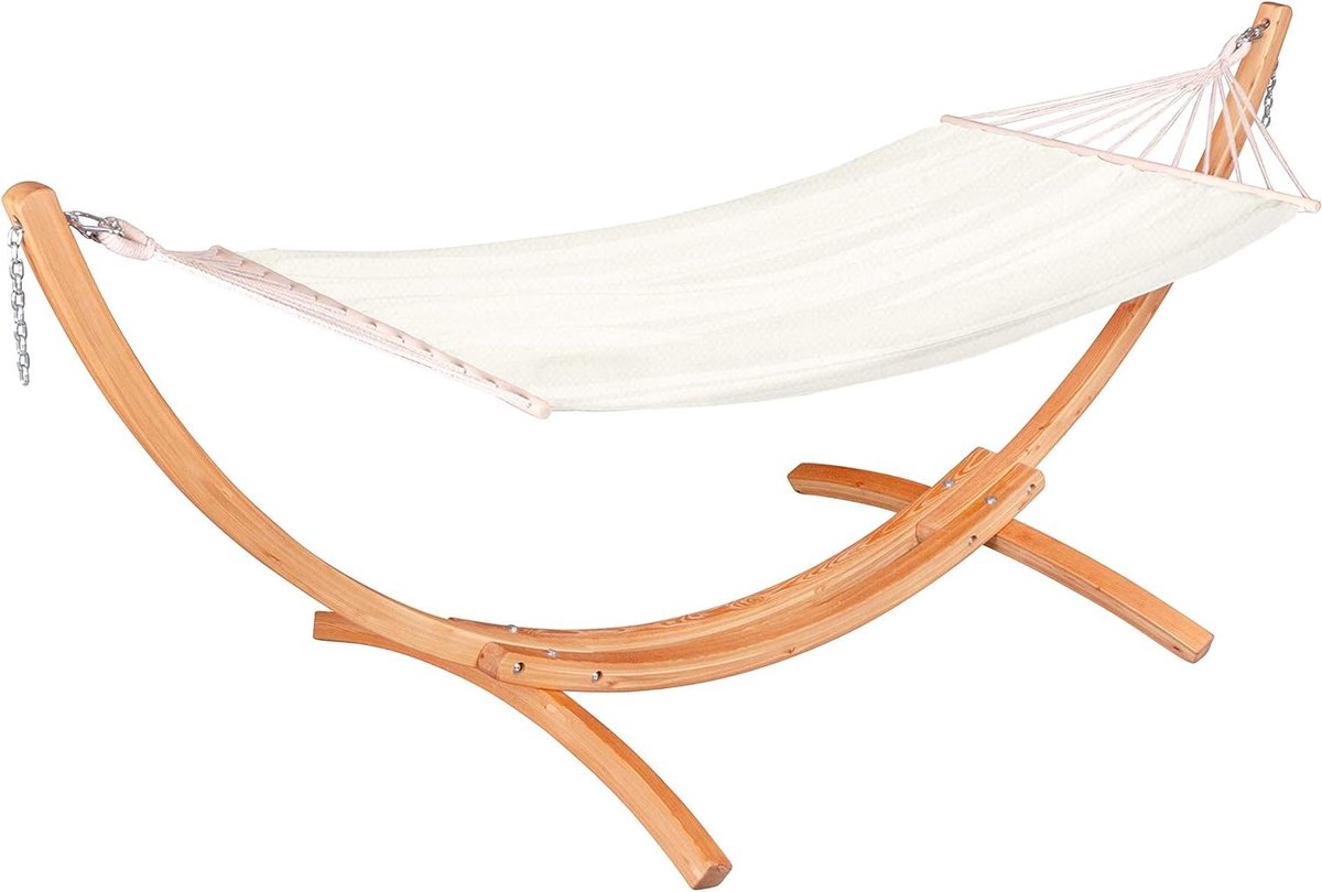 Hangmat met standaard - Strandhangmat - Buiten ontspannen - Weerbestendig materiaal - Tot 120 kg - Beige