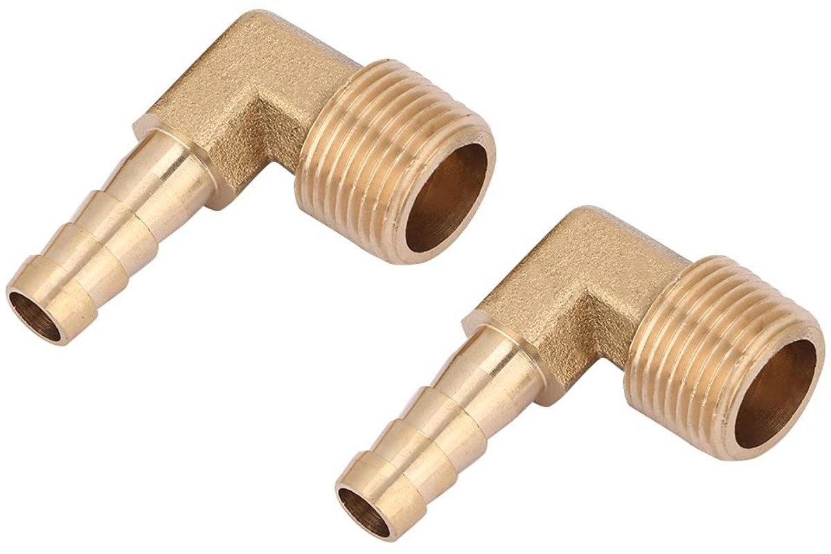 2x 90 Graden Hoek Brass Fitting G3/8 Draad voor Hoses - Water, Lucht, Brandstof