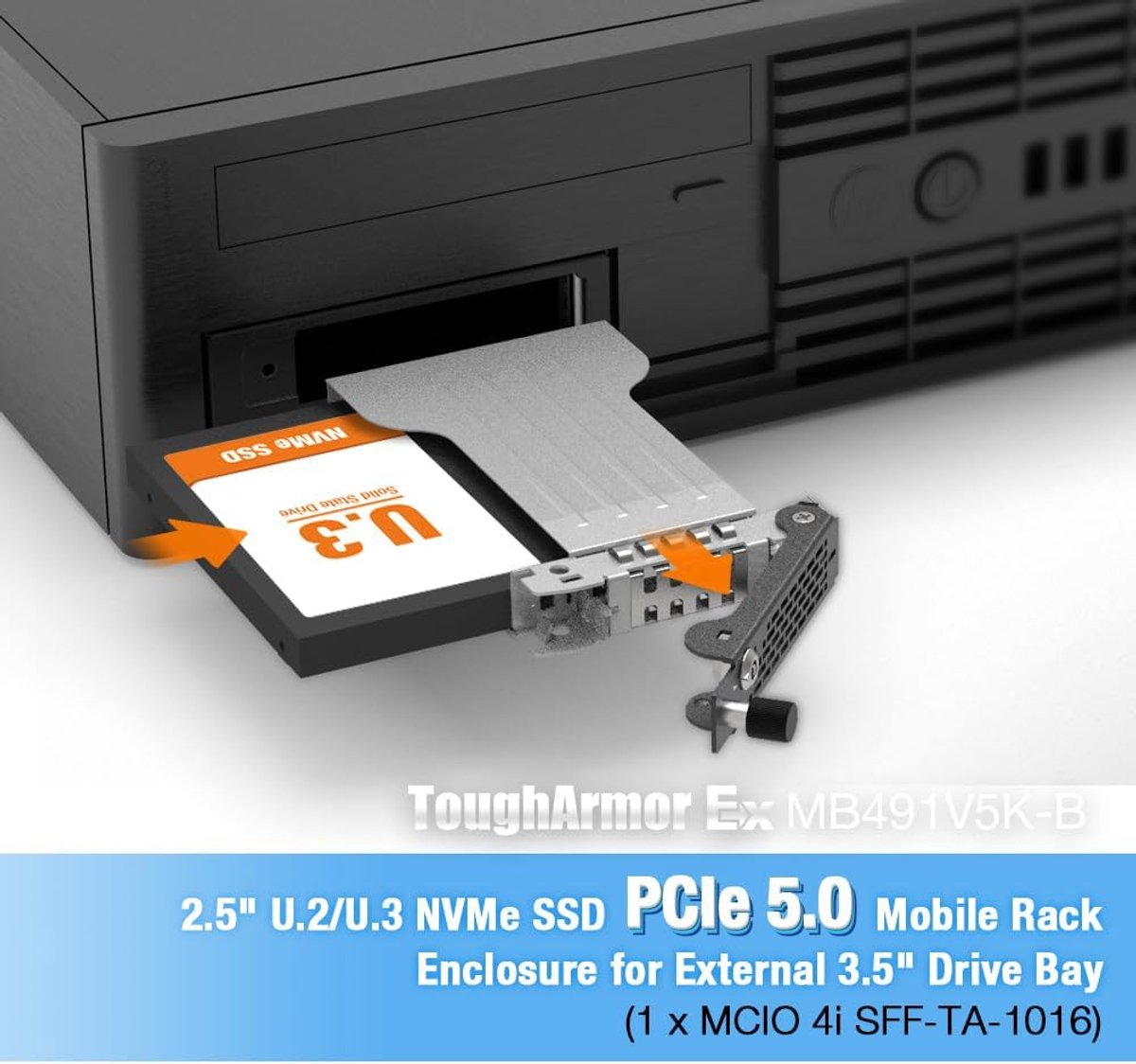 SSD Wisselframe Behuizing - NVMe Behuizing 2.5 inch - Opslag Uitbreiden - PCIe 5.0 128Gbps - 2.5 inch Bay - Zwart