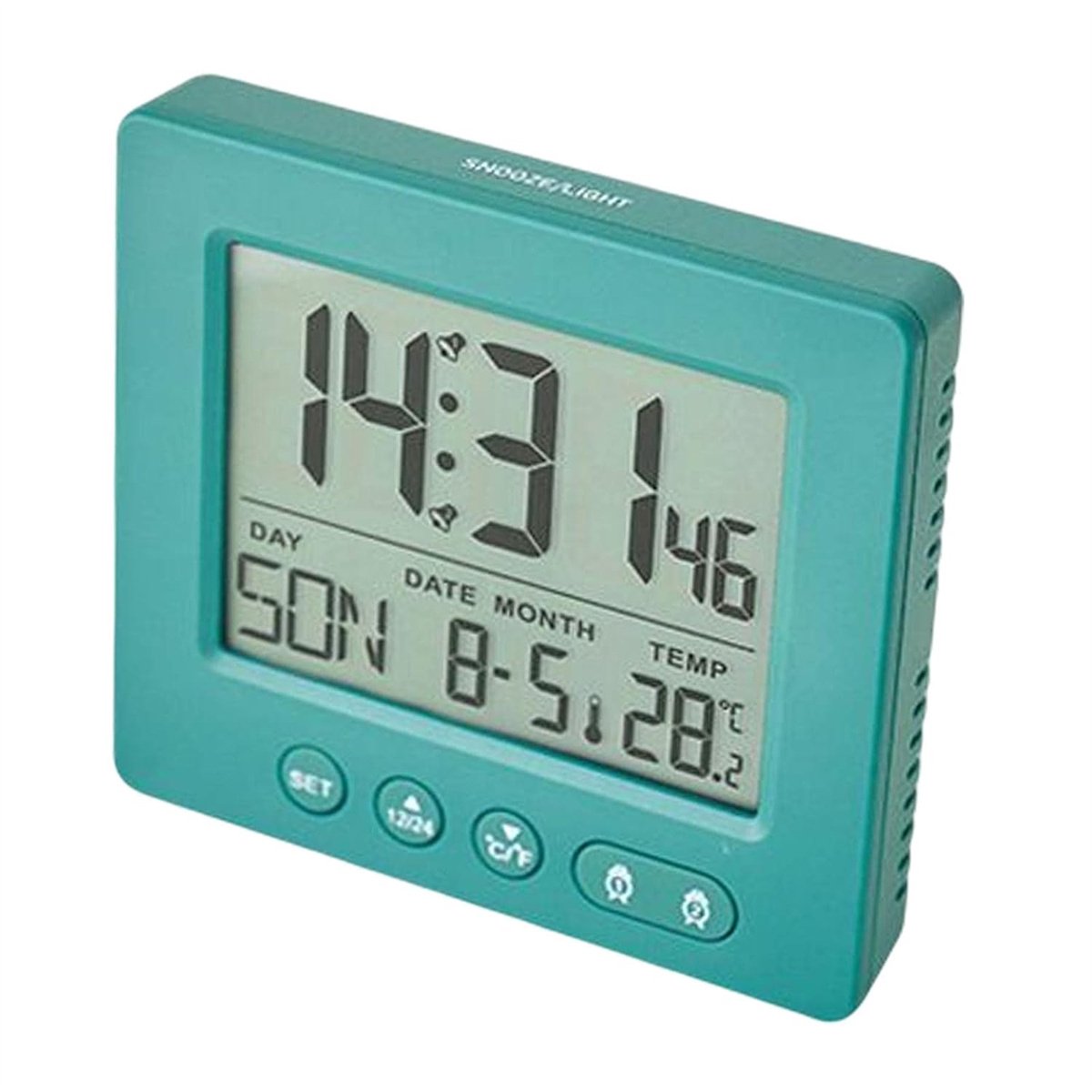 carmdering - Digitale radiogestuurde wekker met 2 alarmtijden, automatische timer, radiogestuurde klok, 5-minuten snooze-functie en temperatuurweergave - groente