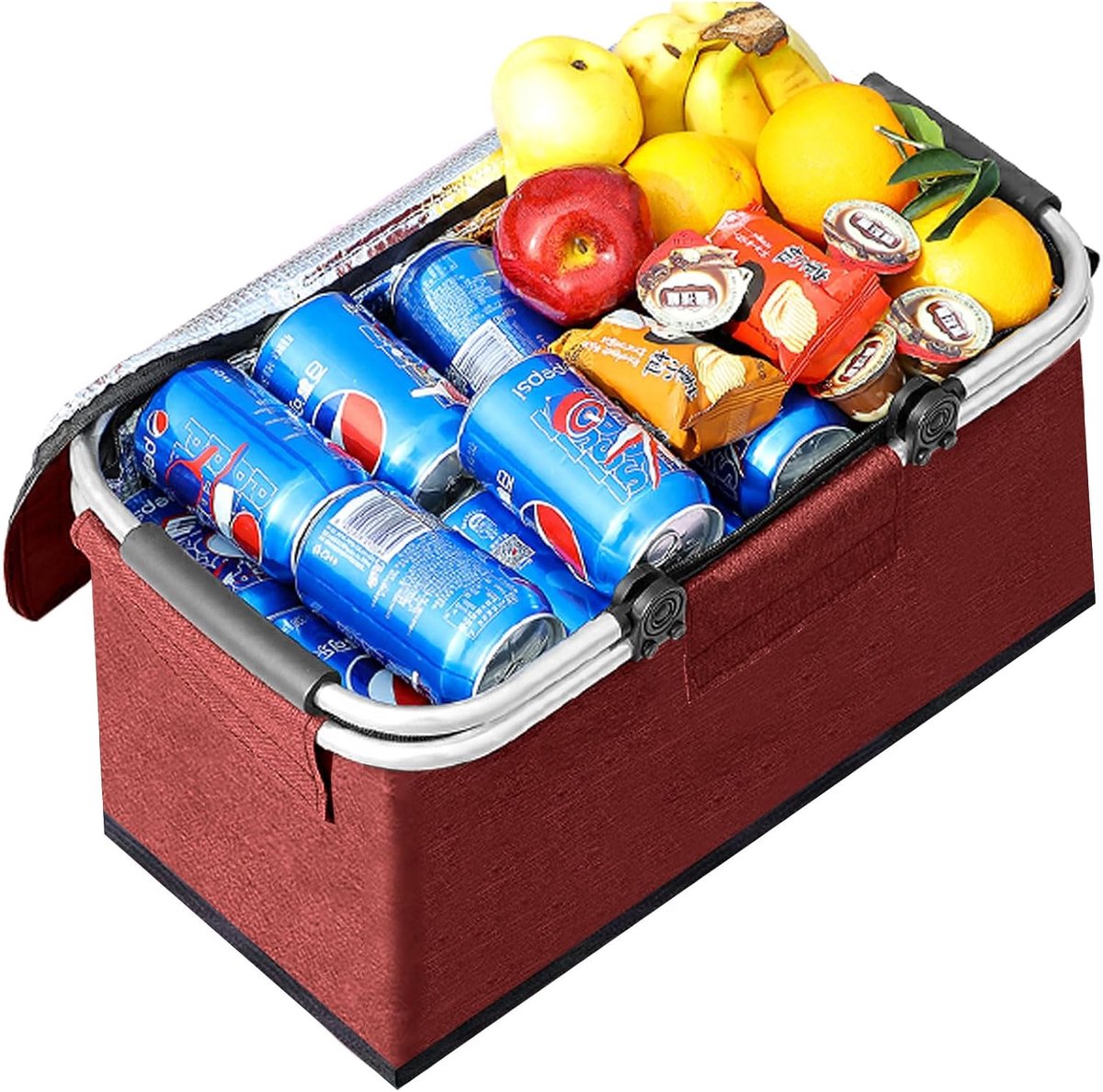 Picknickmand met Deksel, Handvat en Koelvak - Picknick Mandje - Boodschappenmand - Fruitmand - Winkelmand - Oxford - Rood - 25L - van Imperatoris