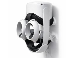 VR wandhouder geschikt voor Meta Quest 3 / Quest 2 / Oculus Quest 1 en Elite Strap - Headset en controllerhouders met montagesjabloon - Wit